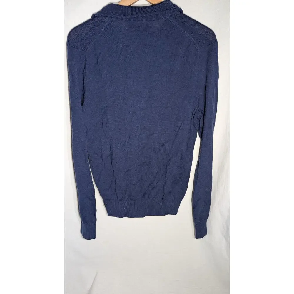 Banana Republic Mens Italian Yarn Quarter Zip Mock Neck Sweater M‎ Navy Pockets